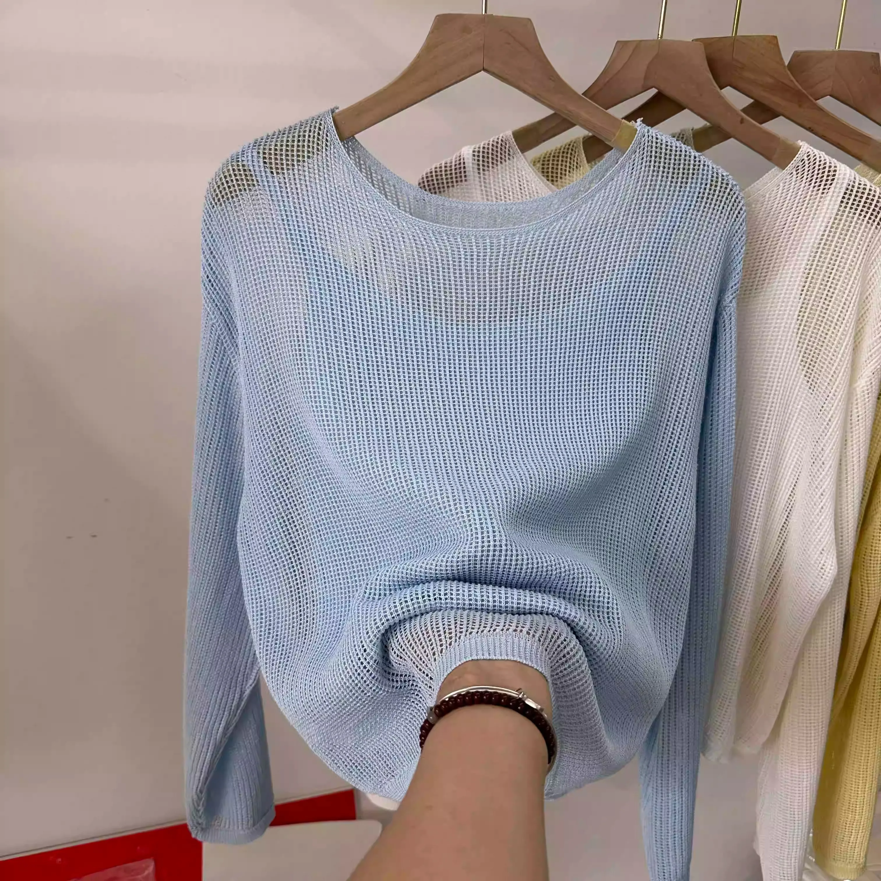 Ausgehöhlte Langarm-Strickbluse 2026 – Neues Sommer-Sonnenschutz-Cover-Up und figurfreundliches zweiteiliges Cami-Set – Detail 4