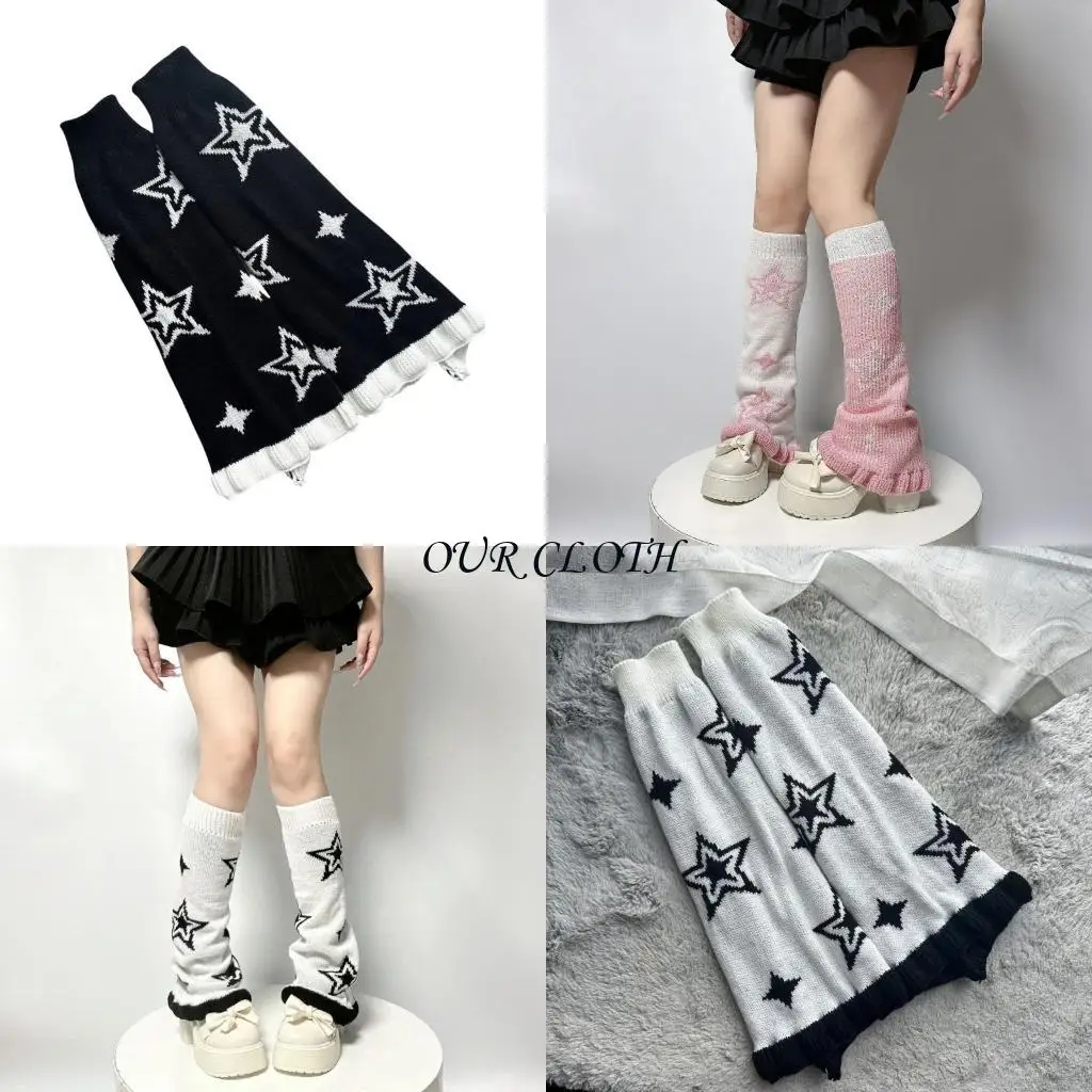 

Женщины рюшиная отделка расклешенная крышка для ног звездные вязаные ноги угревателя уличная одежда Y1AC