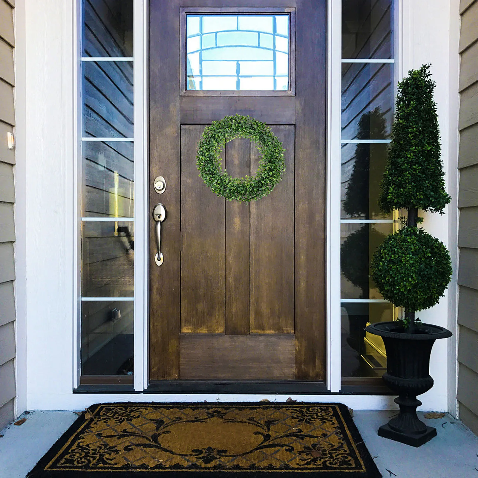 

Artificial Leaf Plastic Plastic Green Leaf Wreath Faux Green Leaves Spring Decoration Hanging Door AdornmentParty Wreath