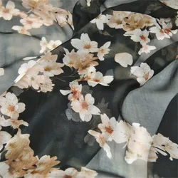 Printing Beautiful Elegant Style Peach Blossom Design Popular Top Quality Discount Price Silk Chiffon Fabric for Women Garment