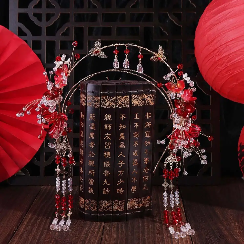 Exquisite Chinese Style Bride Tiaras Luxury Flower Bride Headdress Tassel Gem Wedding Hairband Hair Accessories image 2