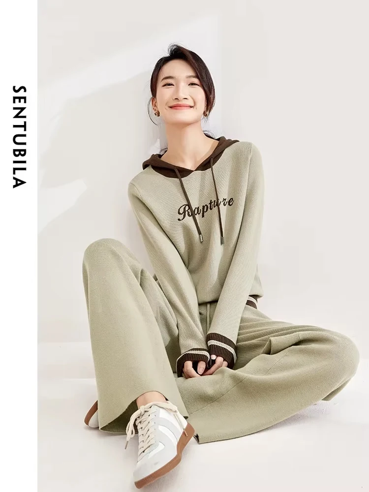 SENTUBILA Hoodie Sweatpants Set Women 2024 Spring Casual Tracksuit Hooded Sweatshirt Wide-Leg Pants Two Pieces Sets W43Z58055X