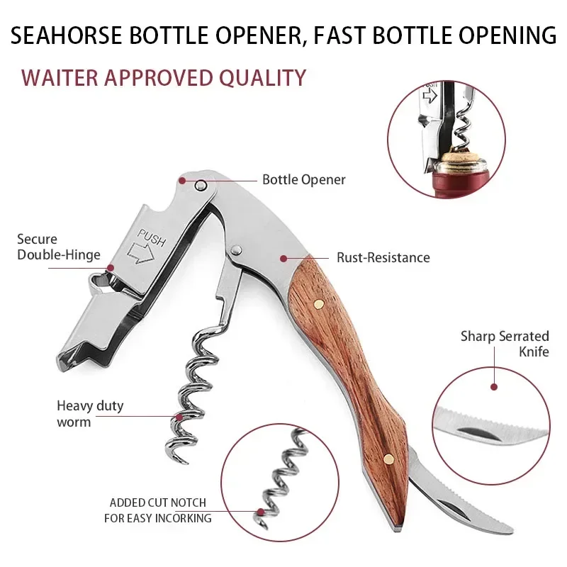 Stainless Steel Wine Opener, Professional Waiters Corkscrew, Leather Case,Beer Bottle Opener And Foil Cutter Gift For Wine Lover image 2