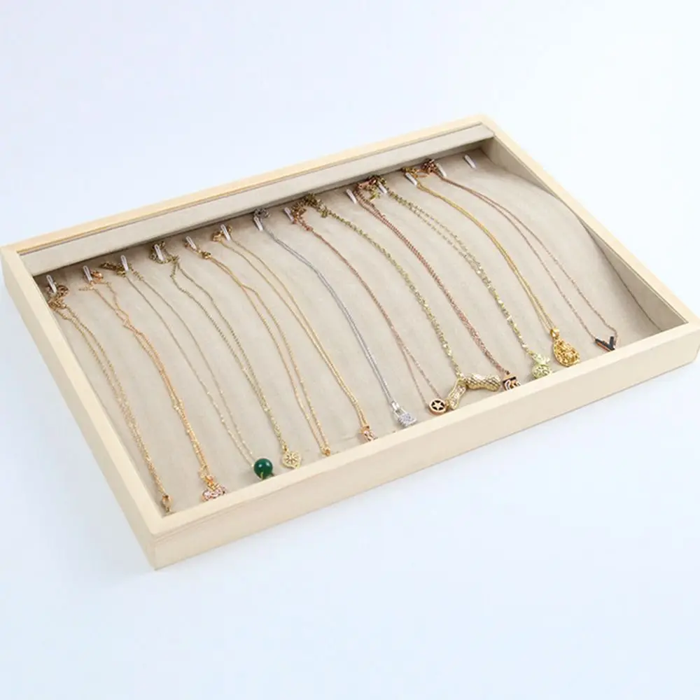 Apricot Jewelry Display Tray Microfiber Cloth Large Capacity Wooden Pendant Holder Multiple Styles Space Saving