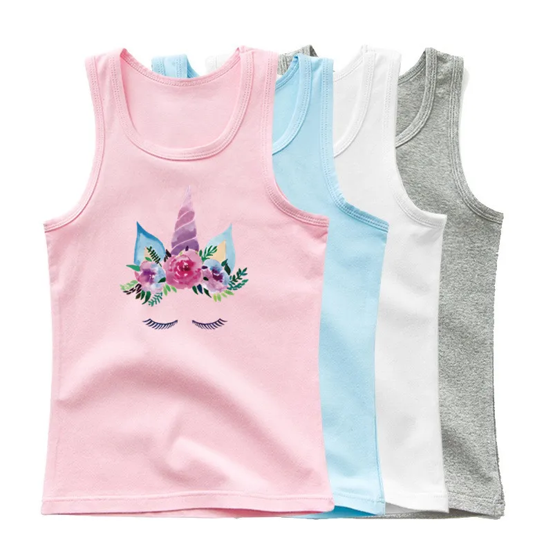 Girls Unicorn Printed Vest Kids Summer Fashion Tank Top Sleeveless T Shirt 3-14Year Children Party Clothes Outwear