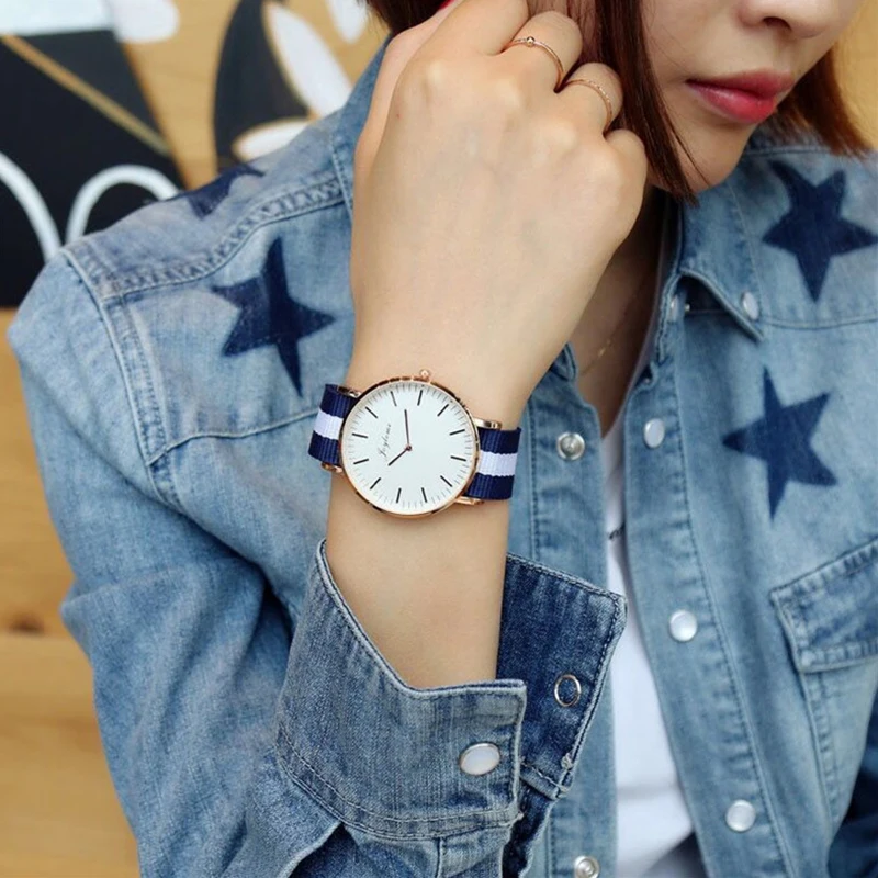 Classic Fashion Stripe Nylon Band Women Watch Top Brand Simple Men Quartz Wristwatch Multicolor Casual Lady Watch Montre Femme