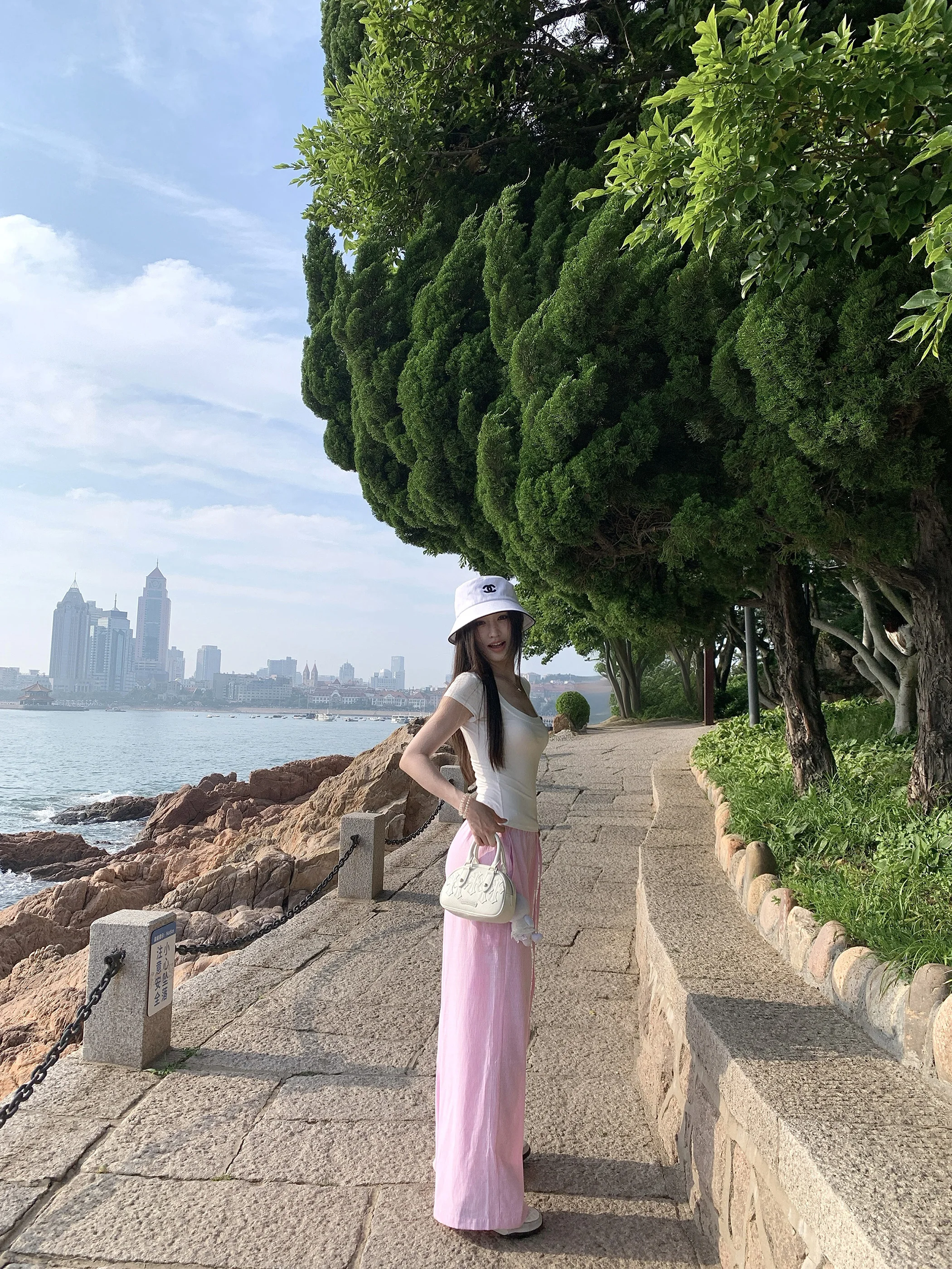 

Широкие брюки с высокой талией, свободного кроя, легкие, удобные, в полоску, повседневные, корейские, из хлопка, длинные