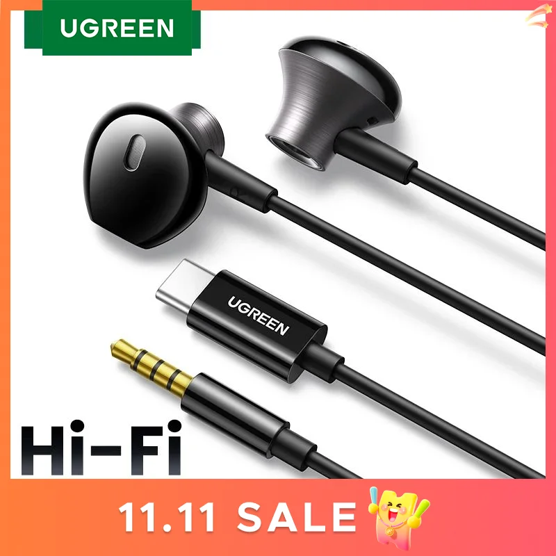 Полуоткрытые проводные наушники UGREEN 3,5 мм USB Type C с микрофоном, проводные наушники, наушники Hi-Fi стерео, для большинства с разъемом 3,5 мм - Best of Ugreen