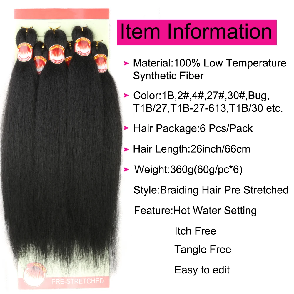 6X Braids 26 Inch Braiding Hair Pre Stretched Blonde Ombre Braiding Hair Synthetic Fake Hair Extensions for Braids Women