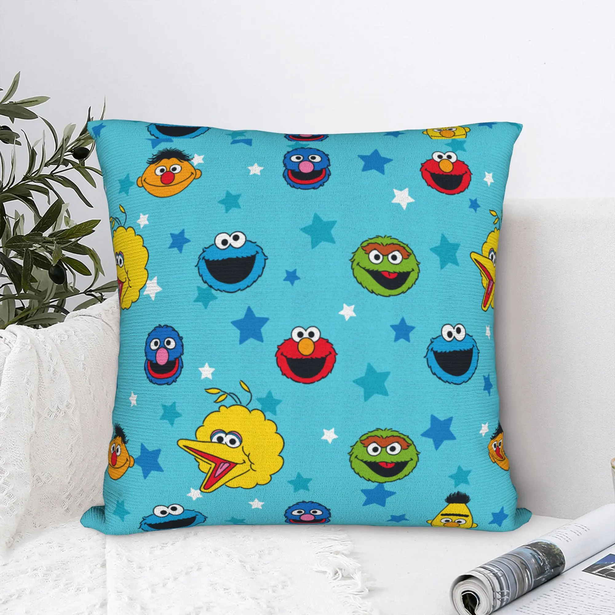 Sesames Streets  Best Friends Star Pattern Pillowcase Polyester Cushion Cover Decorations Throw Pillow Case Cover Home Zippered