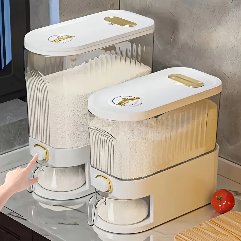 

5kg/10kg Rice Dispenser - Large Pantry Storage Container with Measuring Cup & Time Markings