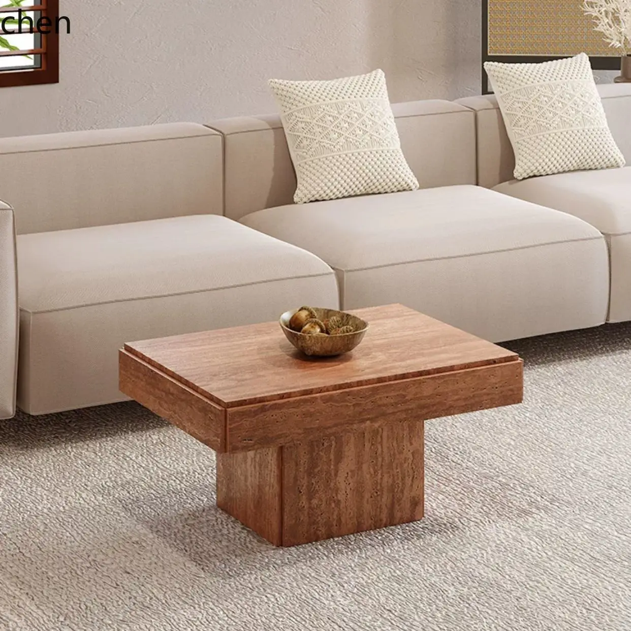 HXL Natural Travertine Square Coffee Table Set Sofa Side Table