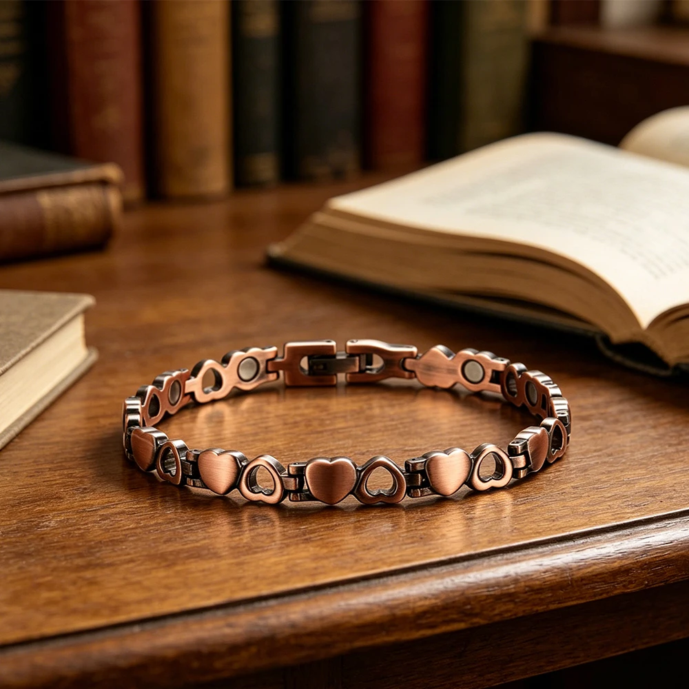 Heart Hollow Bracelet Women Men Copper Color Magnetic Health Energy Bangle Magnets Wristband Chain Link Weight Loss Bracelets
