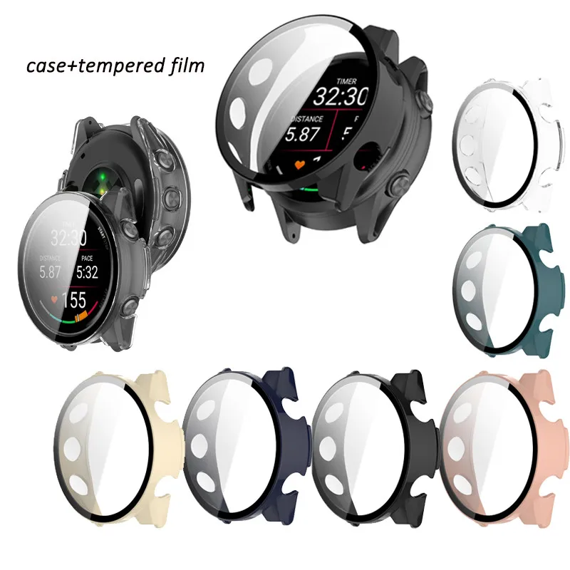 حافظة لجهاز Garmin Forerunner 970 570 42 مللي متر/47 مللي متر غطاء ممتص للصدمات بإطار صلب + واقي شاشة مضاد للخدش من الزجاج المقسى عالي الدقة