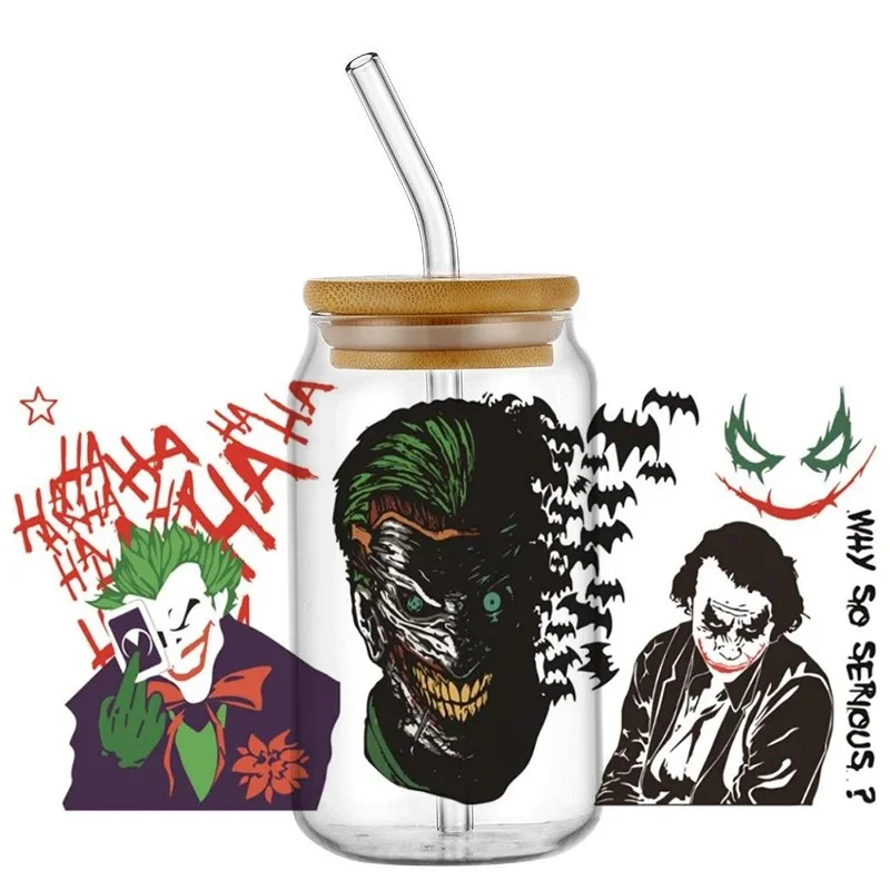 Popular Street Style Cartoon Circus Clown Decal, 16oz Libbey UV DTF Cup Wrap, Personal Durable Waterproof Logo For Cup Sticker