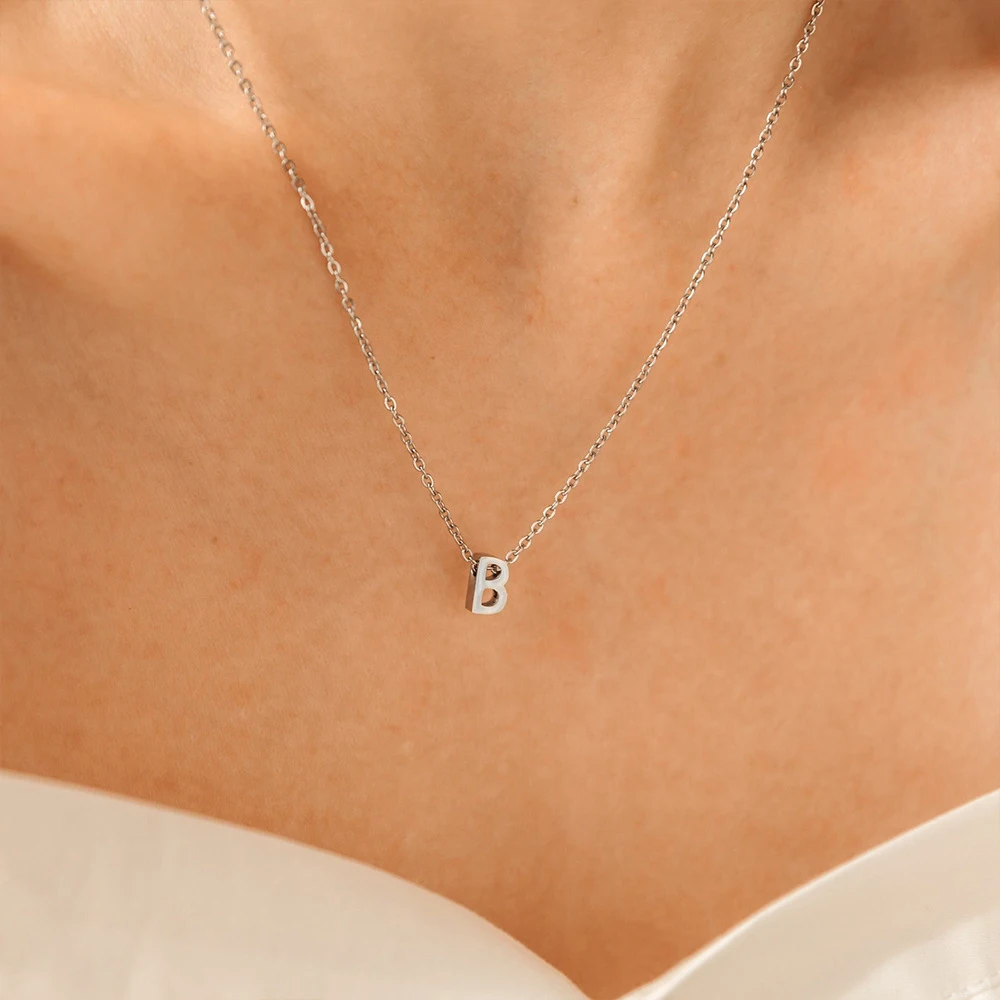 stainless ste Initial Necklace Silver Color Cut Letters Single Name Choker Necklace For Women Pendant Jewelry Gift drop shipping