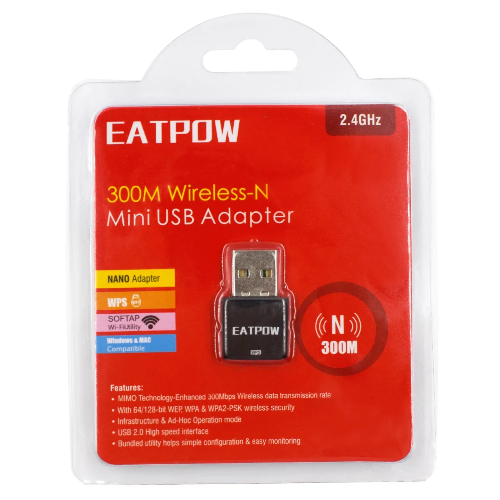 EATPOW-tarjeta de red de 2,4 GHz, Chipset RTL8192, Dongle Wifi inalámbrico USB, 2,4G, 300Mbps, adaptador WiFi USB para PC, ordenador portátil