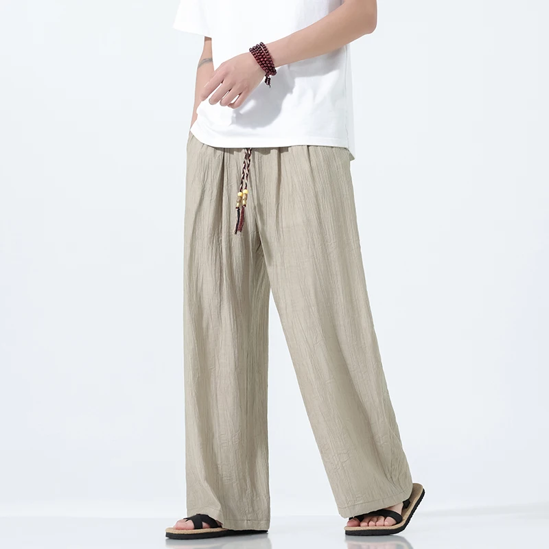 

2025 Summer Men Baggy Straight Pants Men Casual Wide Leg Oversized Trousers Men Vintage Drawstring Pants Men Black Jogger Pants