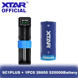 XTAR Charger Sets 21700 26800 26650 Battery Charger SC1 PLUS 10W Power Bank Charger + 26650 5200mAh Rechargeable Li-ion Battery