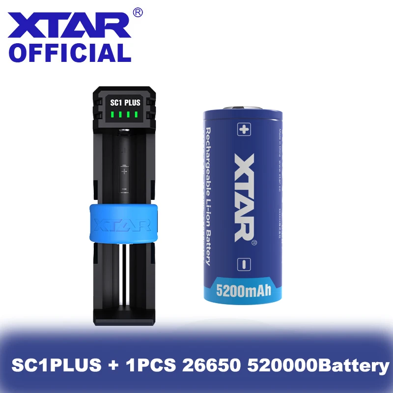 XTAR Charger Sets 21700 26800 26650 Battery Charger SC1 PLUS 10W Power Bank Charger + 26650 5200mAh Rechargeable Li-ion Battery