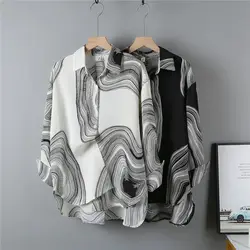 2023 Spring and Autumn Fashion Trend Loose Relaxed Leisure Slimming Ink Halo Dyed Unique Design Sense for Minority Men's Shirt