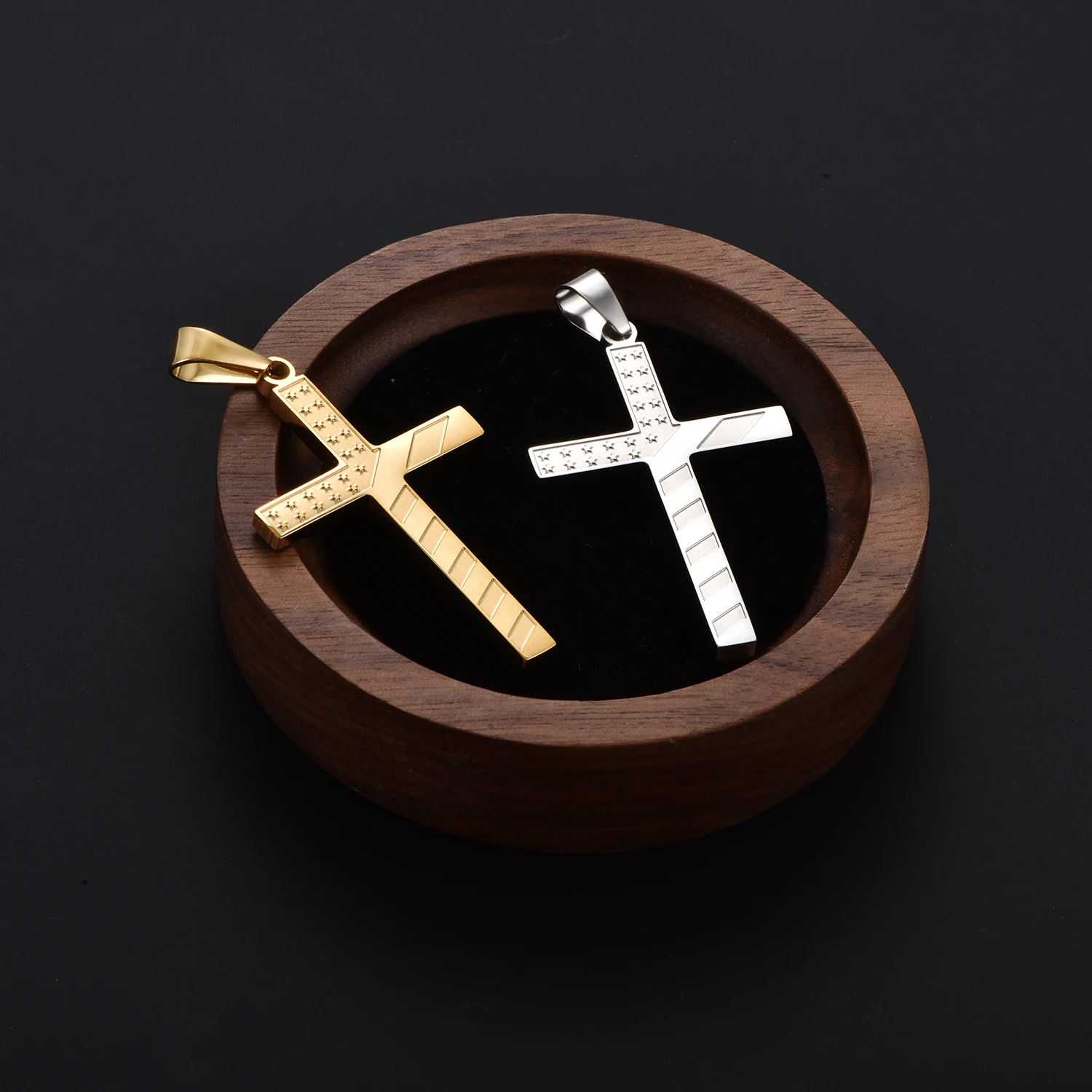Hip-Hop Amerikanische Flagge Kreuz Edelstahl-Anhänger Religiöser Sterne-Streifen-Flaggen-Charm Hip-Hop-Ketten-Schmuck Geschenke – Detail 3