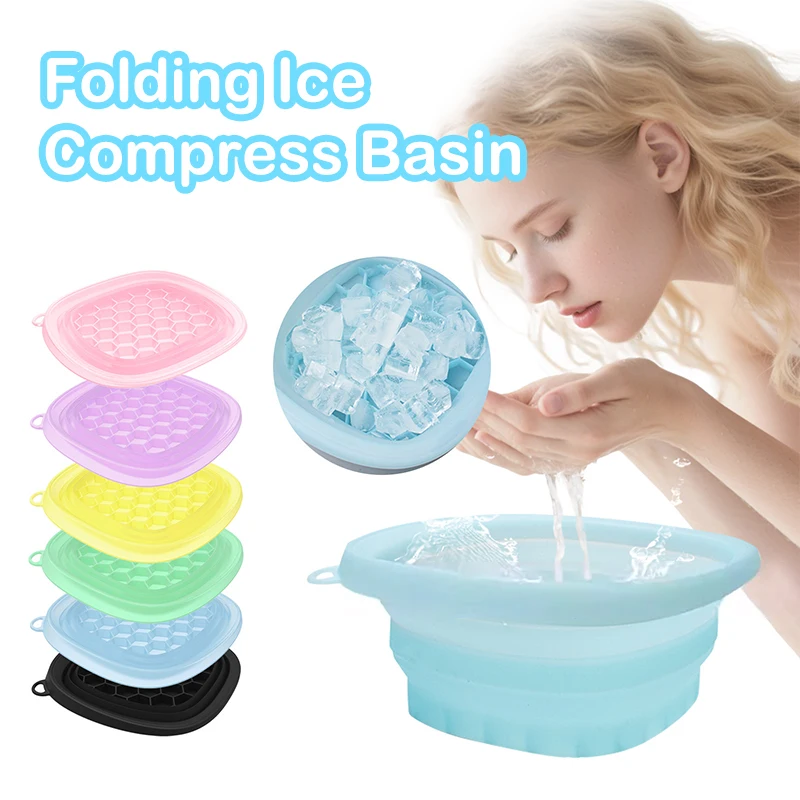 Cuenco cuadrado plegable de silicona para baño de hielo facial y rutina para el cuidado de la piel en el hogar, cuenco portátil para inmersión facial para mujeres y niñas