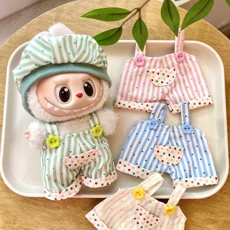 Mini Doll'S Clothes Outfit Accessories for 15/17cm Labubu V1 V2 V3 Striped Overalls Handsome Clothing
