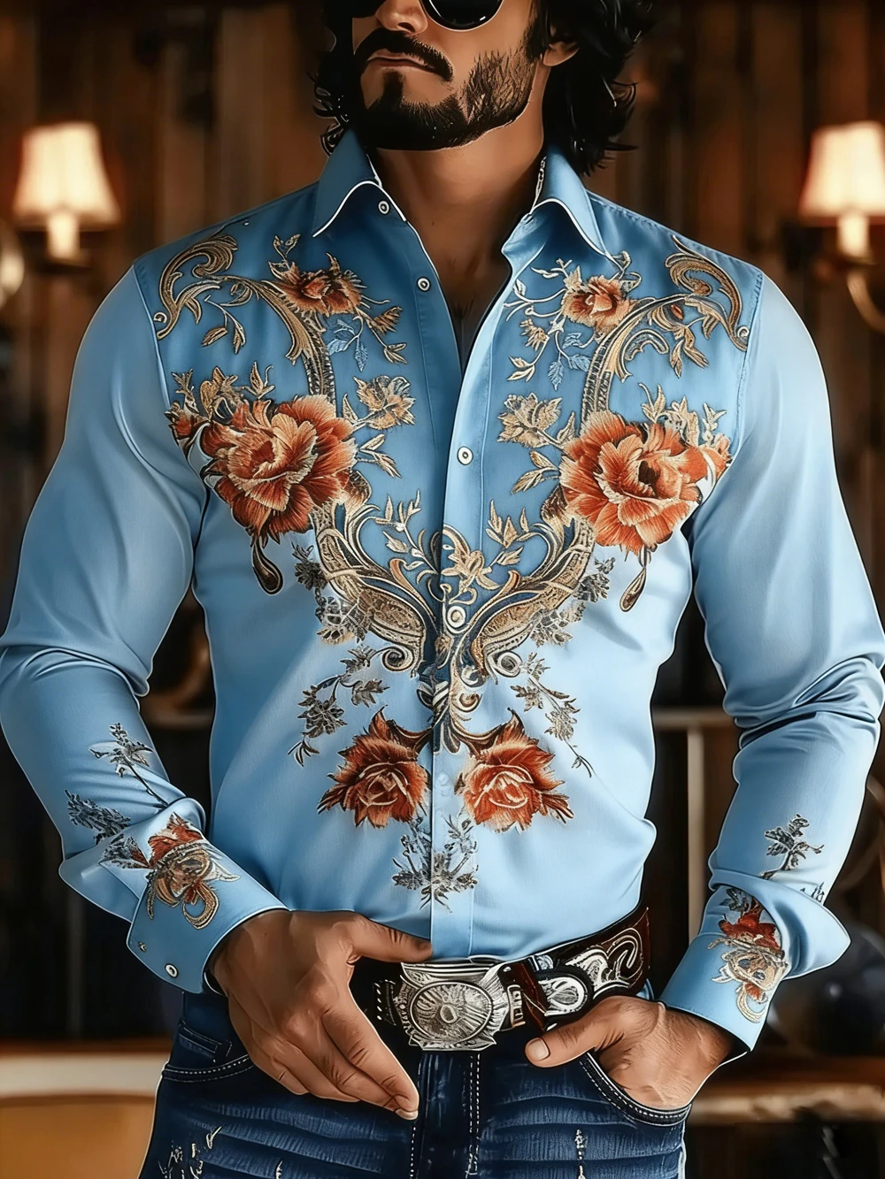 Men's Light Luxury Long-Sleeved Shirt Natural Flower High-Definition 3D Printing White Shirt Hawaiian Holiday Party Clothes Mens