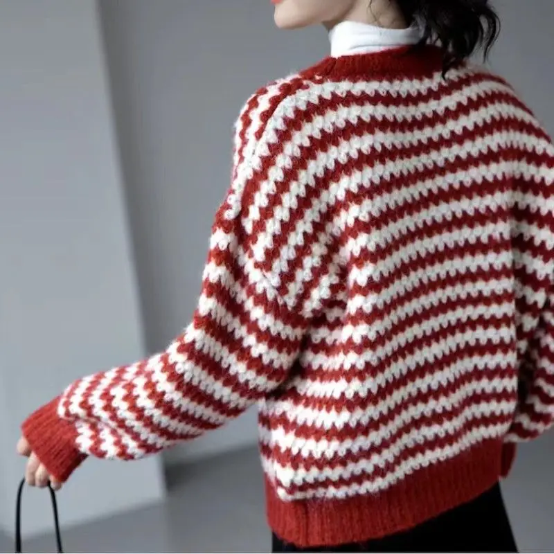 女性のだぶだぶのカジュアルセーター,特大の織りセーター,韓国の服,愛らしい,冬,2023