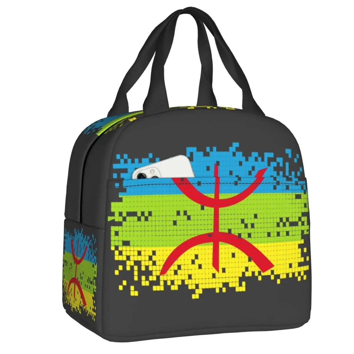 Custom Tifinagh Amazigh Alphabet Art Insulated Lunch Bag for Women Leakproof Imazighen World Flag Cooler Thermal Bento Box