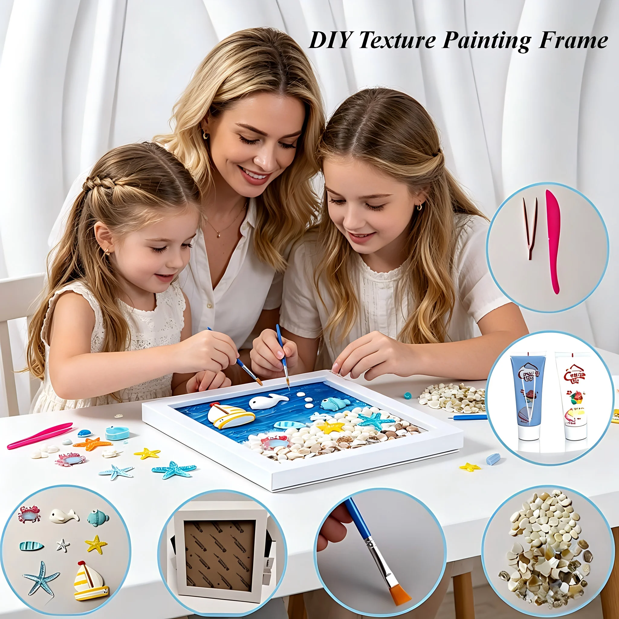 

DIY Ocean Shell Texture Painting Frame Kit Creative Handmade Craft Material Pack Home Decor Ornament Birthday Gift for Kids Girl