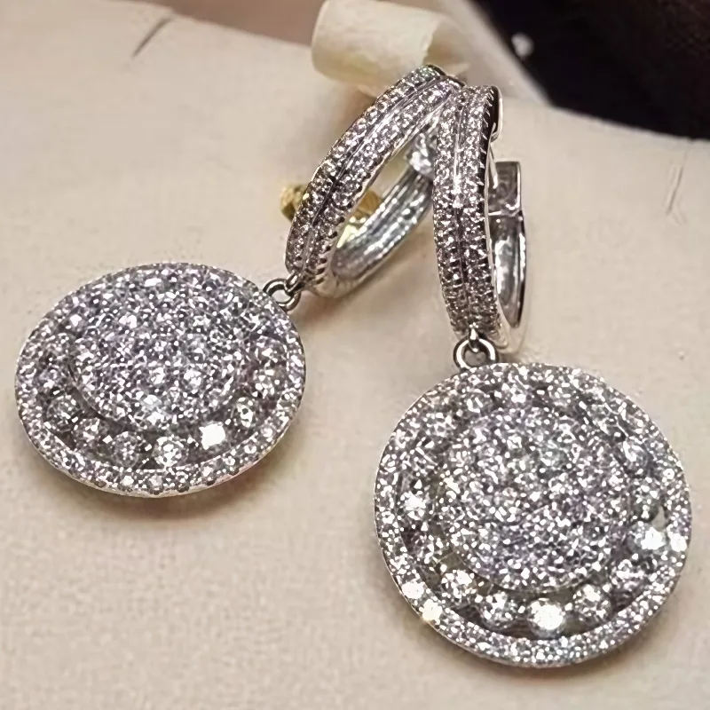 Ladies' Full Inlay Zircon Round Pendant Earrings Sparkling Temperament Earrings Banquet Party Elegant Jewelry  Accessory