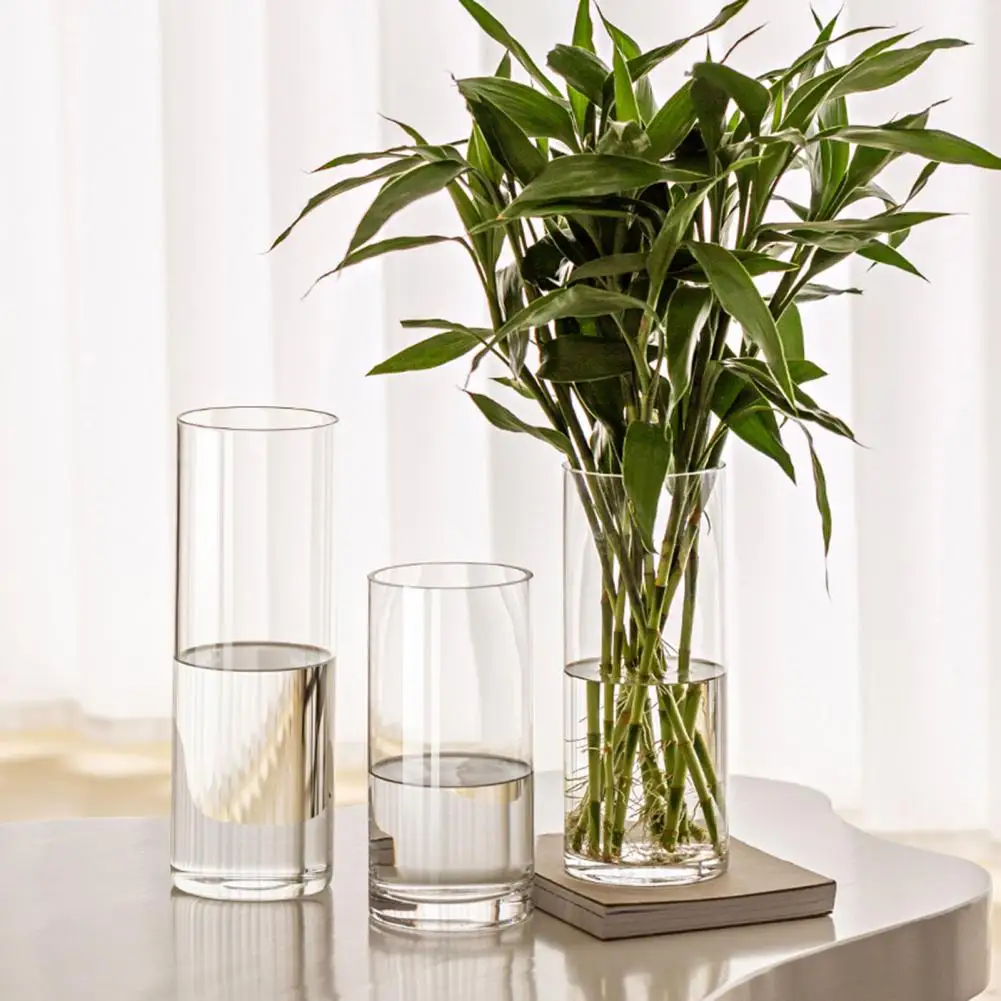 Clear Cylinder Vase Wedding Party Dining Table Centerpiece Decoration Hydroponic Flower Holder Container Hurricane Candle Holder