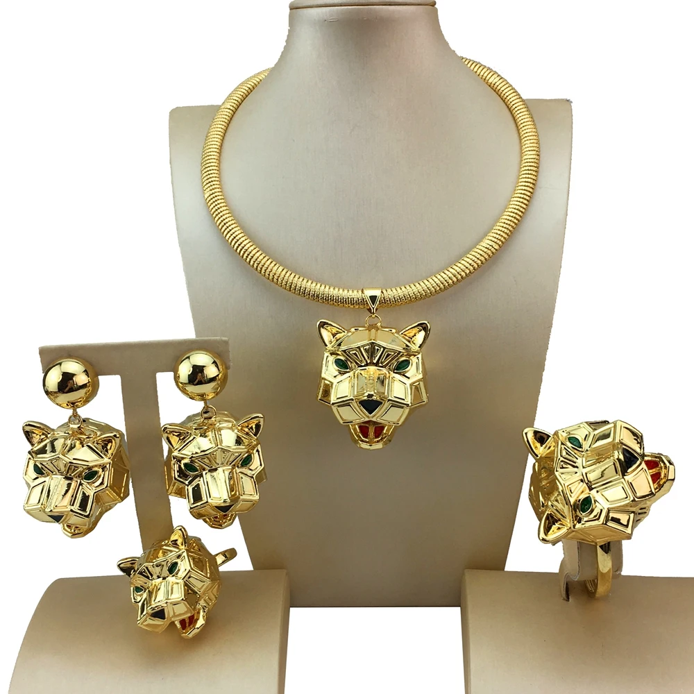 Italian Gold Plated Jewelry Set for Women Big Size Animal Pendant Necklace 4Pcs Bridal Wedding Party Gifts FHK19134