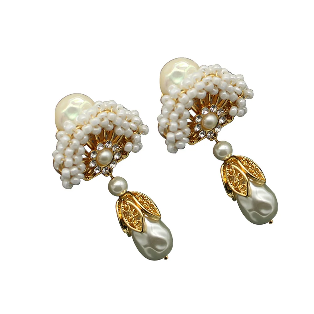 

Vintage Weave Baroque Pearl Fan-shaped Dangle Earrings for Women High-end personality Jewelry Gift