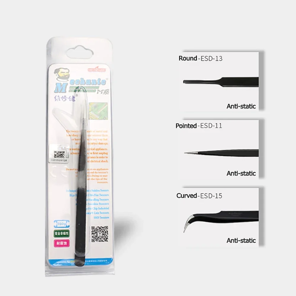 الملقط ميكانيكي ESD-11 ESD-13 ESD-15 مستقيم قمة منحنية جولة شقة رئيس ل الإلكترونية DIY الدقة مكافحة ساكنة أسود كليب