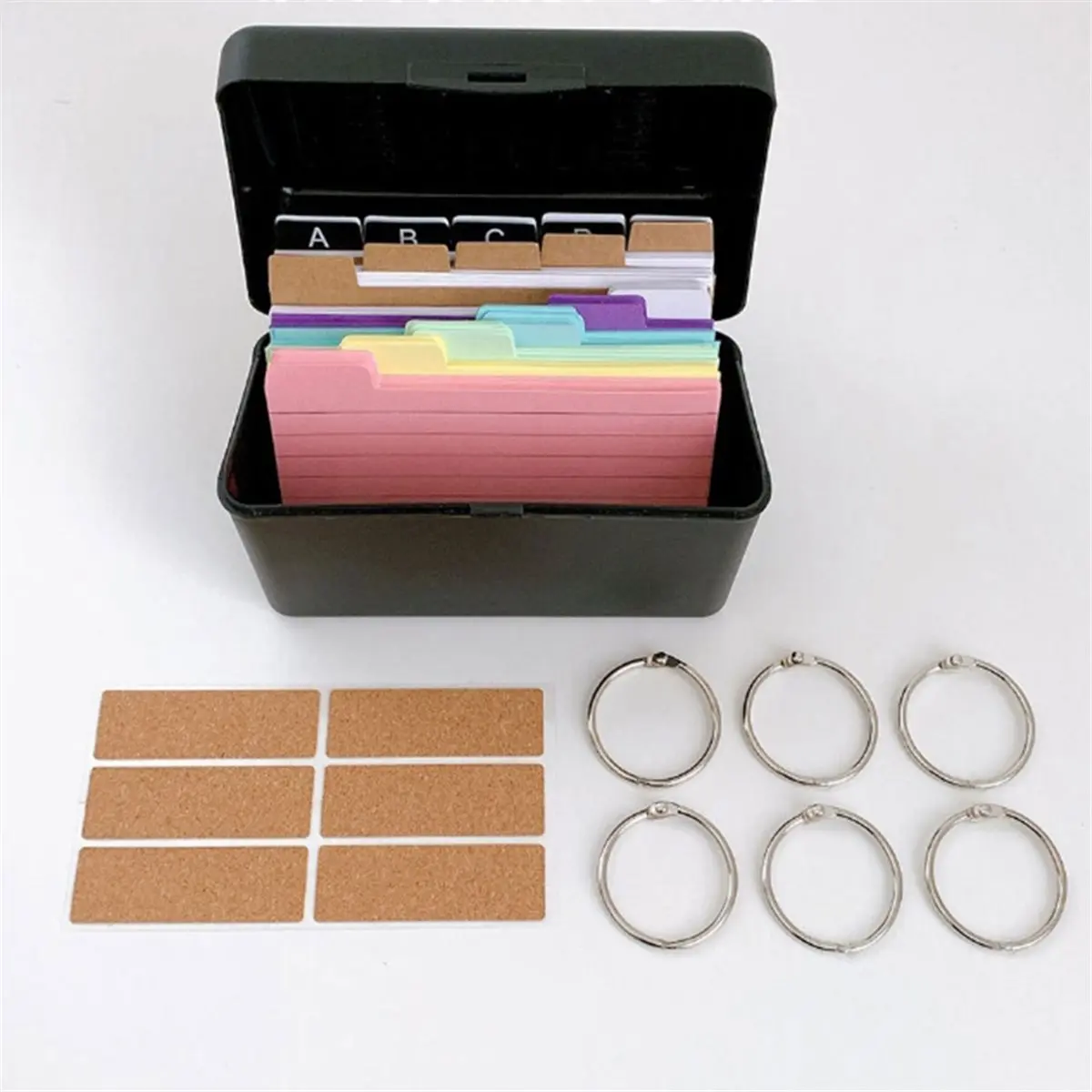 Eco-friendly 3x 5 Index Card Holder Box with 180 Tabbed Dividers, Black - Ideal for Notes, Recipes & More