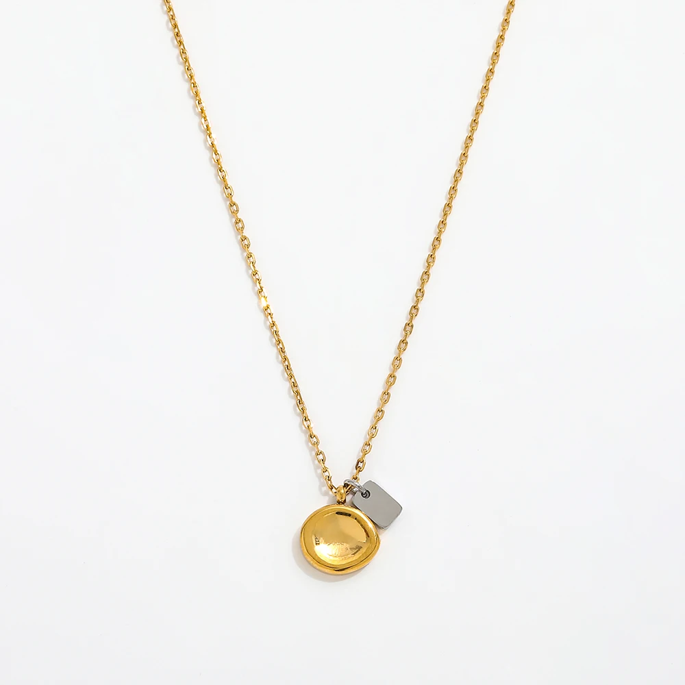 

Joolim Jewelry Wholesale Tarnish Free Fashion Two-tone Rectangle Band Irregular Oval Pendant Stainless Steel Necklace for Women