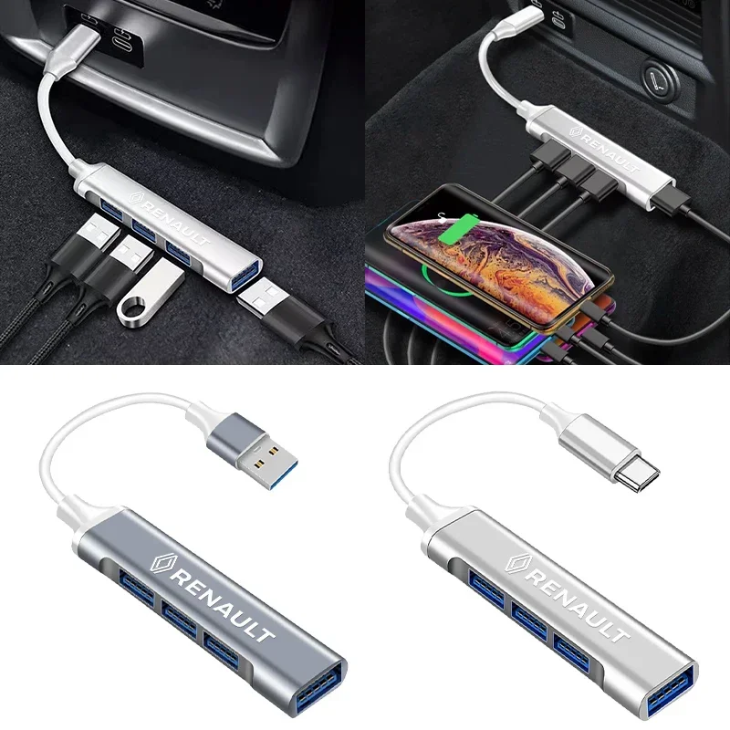 

4 In 1 Car USB HUB Charger Power Cable Type C Car Accessories For Renault Megane 2 3 4 Twingo Clio Talisman Captur Trafic Kwid