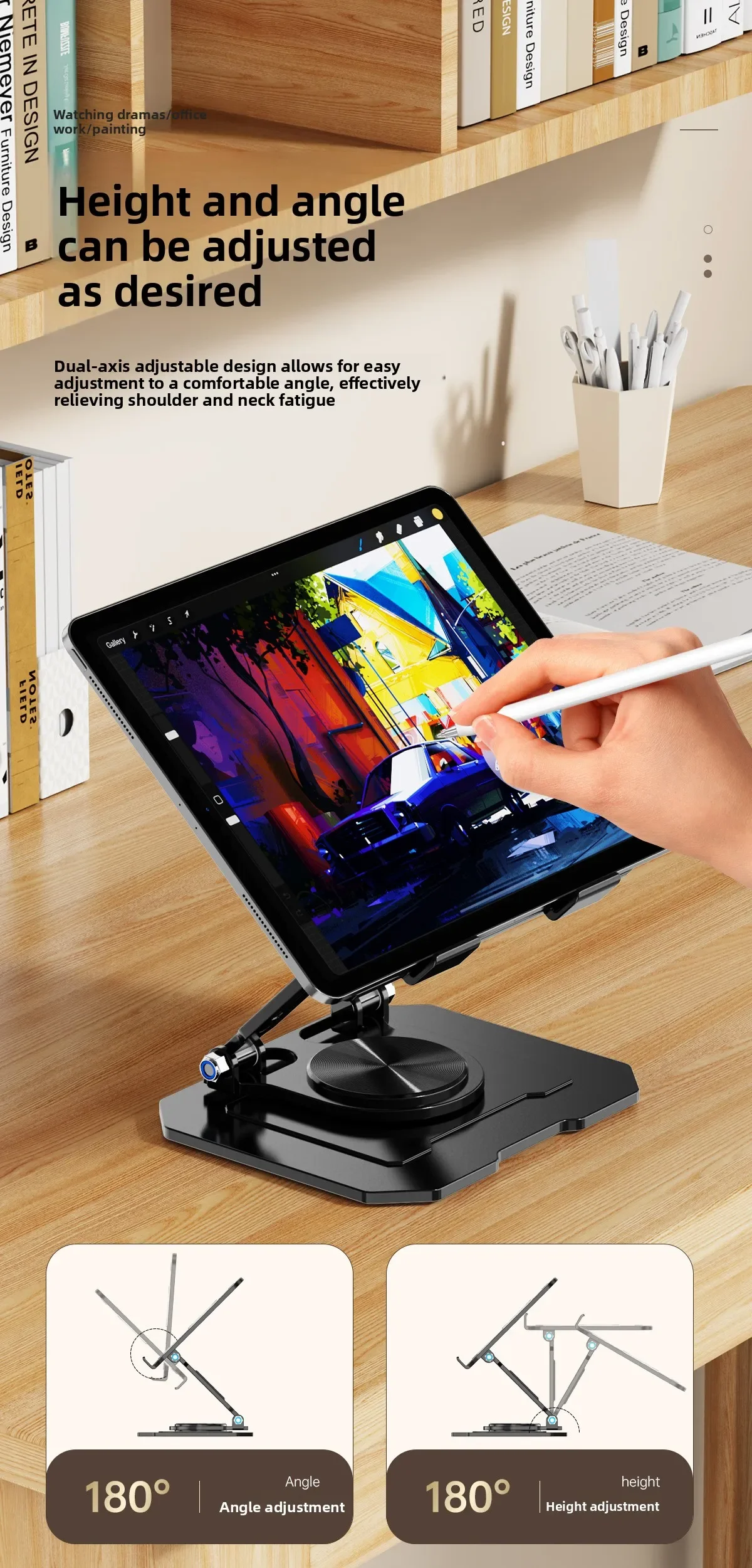 360 ° Drehbarer Tablet-Ständer für iPad, Verstellbarer Faltbarer Tablet-Halter, Aluminium-Handyhalter Kompatibel mit iPad Pro/Air/Mini – Detail 5