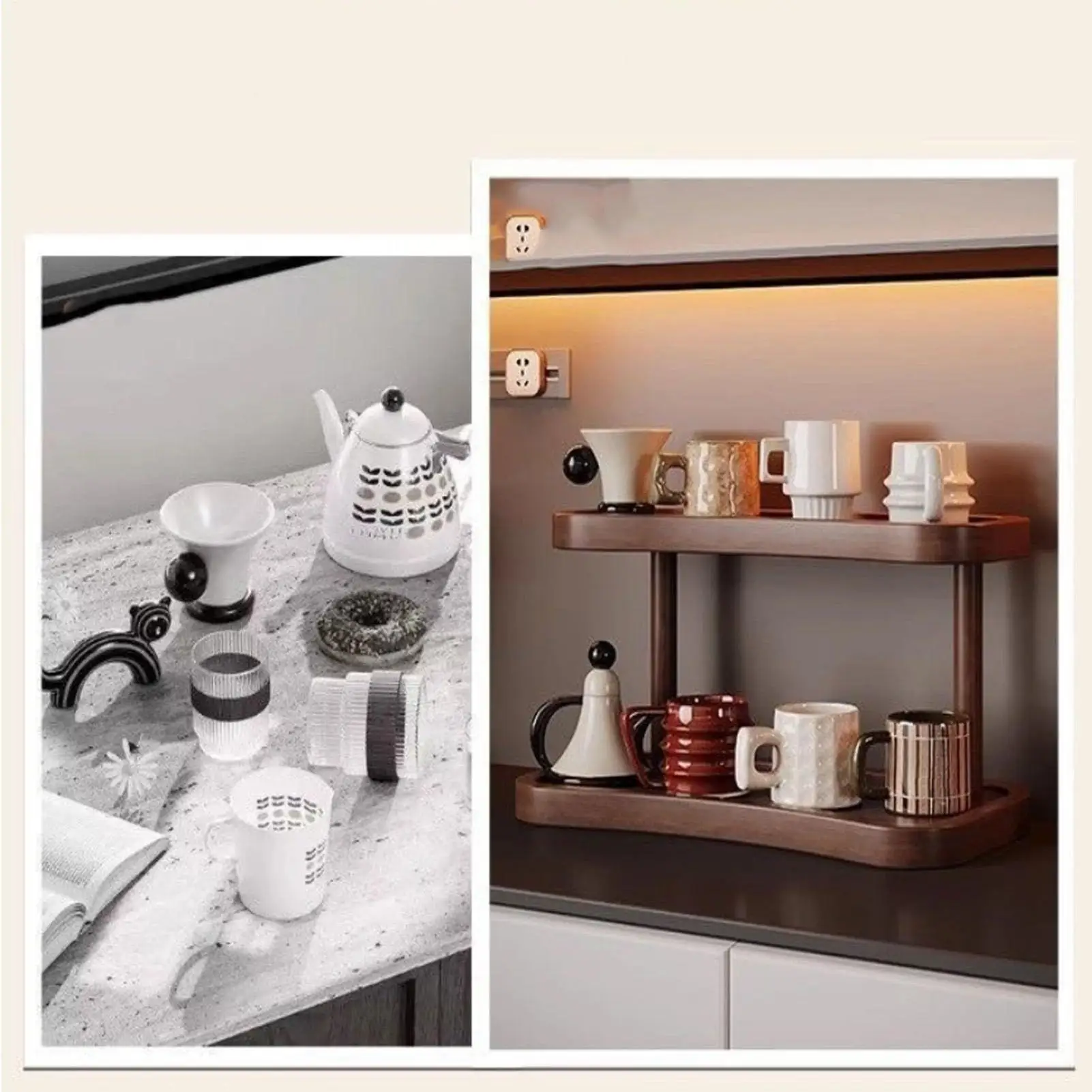 

Mug Holders For Counter 2-Tier Multi-Functional Shelf Organizer Mug Display Rack For Adults Family Kitchen Indoor Tabletop