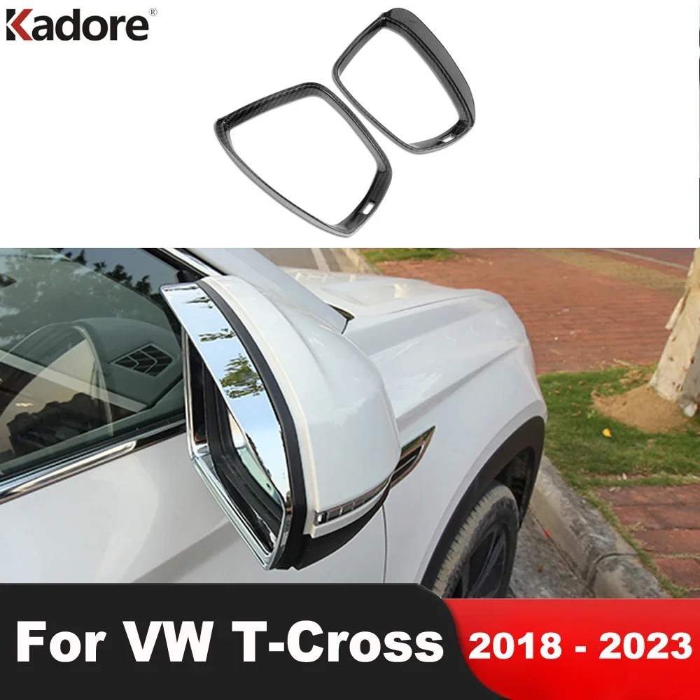 For Volkswagen vw T-Cross Tcross 2018-2023 Carbon Fiber Car Rearview Mirror Eyebrow Rain Sun Visor Guard Cover Trim Accessories