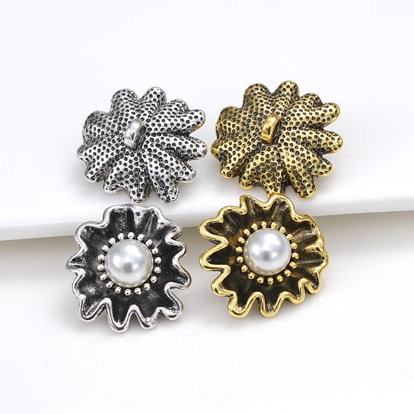 

10-Pack Assorted Color Irregular Pearl Micro-Set Metal Button Bulk Pack for Jewelry Making