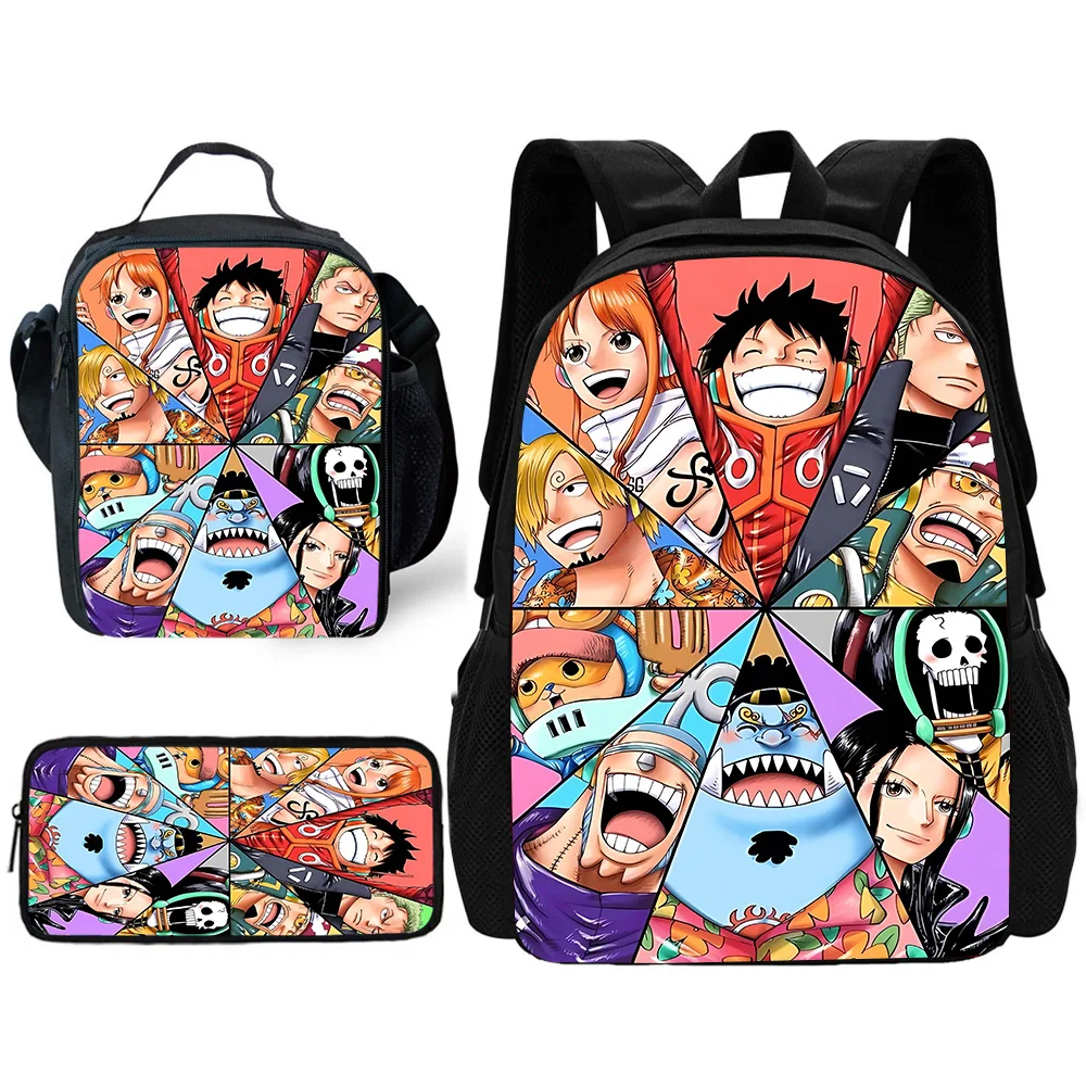 ONE PIECE Child School Backpack with Lunch Bags ,Pencil Bags ,School Bags for Boys Girls Best Gift