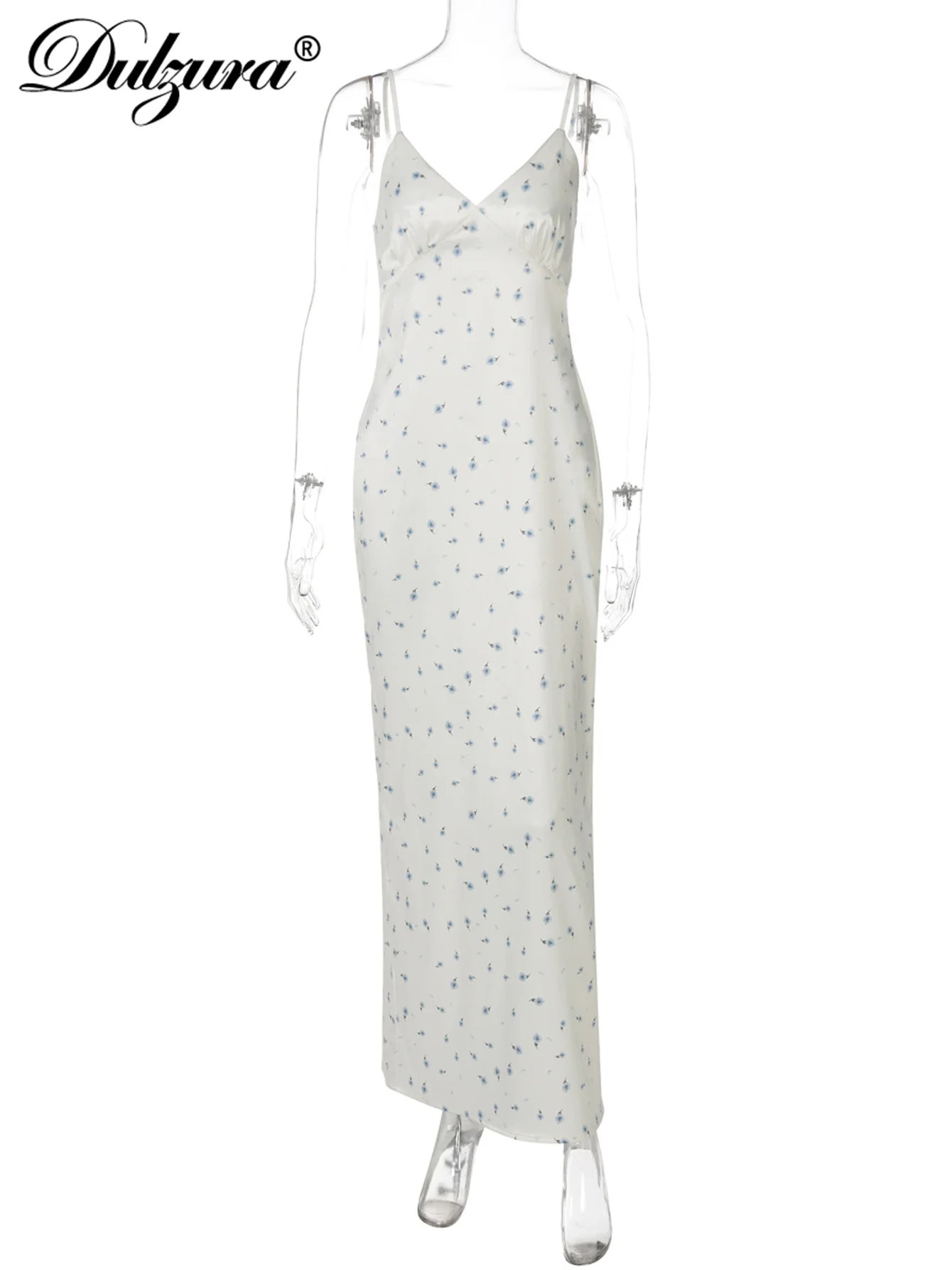 Dulzura Abito lungo da donna senza maniche, senza schienale, vestibilità slim, con spacco laterale, cerniera, stampa Cami, abito lungo, sexy, elegante, casual, abiti da festa