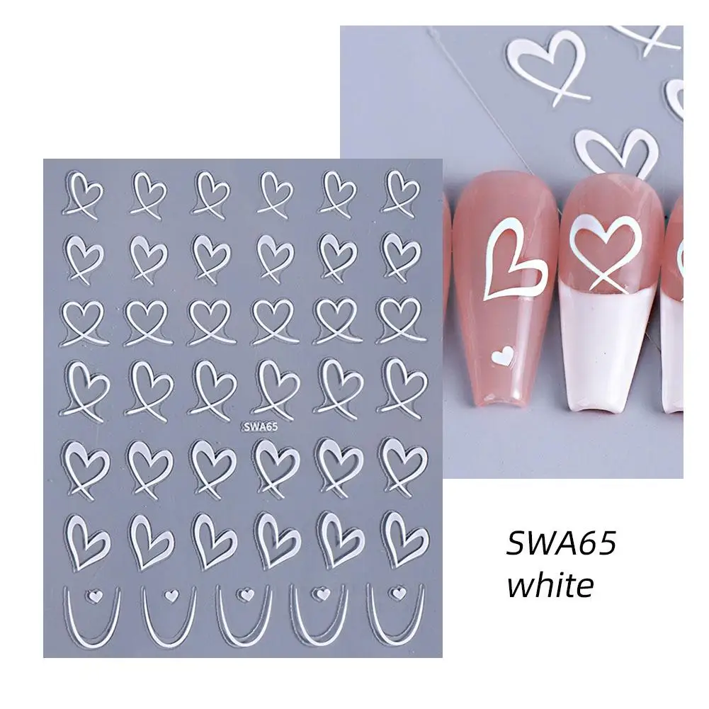 Autocollants 3D Kawaii pour Nail Art, blanc, rose, or, cœur, amour, manucure, décorations coulissantes pour ongles, décalcomanies adhésives pour la saint-valentin, DIY bricolage, X4S6
