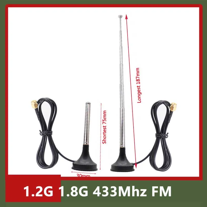 1set 1.2G 1.8G 433Mhz 400Mhz Lora FM Telescopic  10dbi Antenna DAB FM Radio Aerial Adapter HiFi AV Receiver Mini System SMA