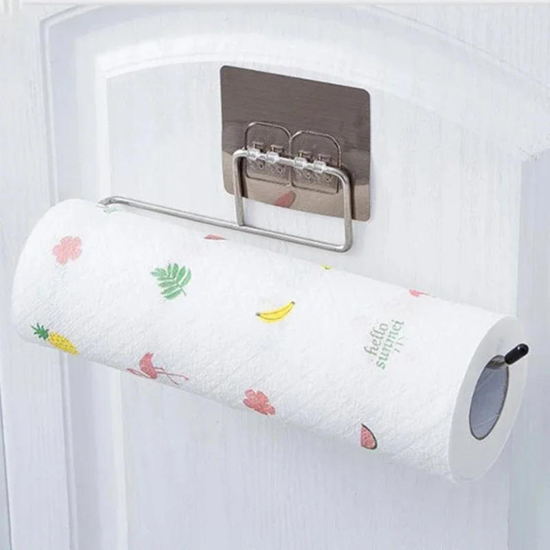 Stainless Steel Kitchen Wall Hanging Paper Towel Rack Perforation Free Dish Cloth Organizer Multiple Uses view 2
