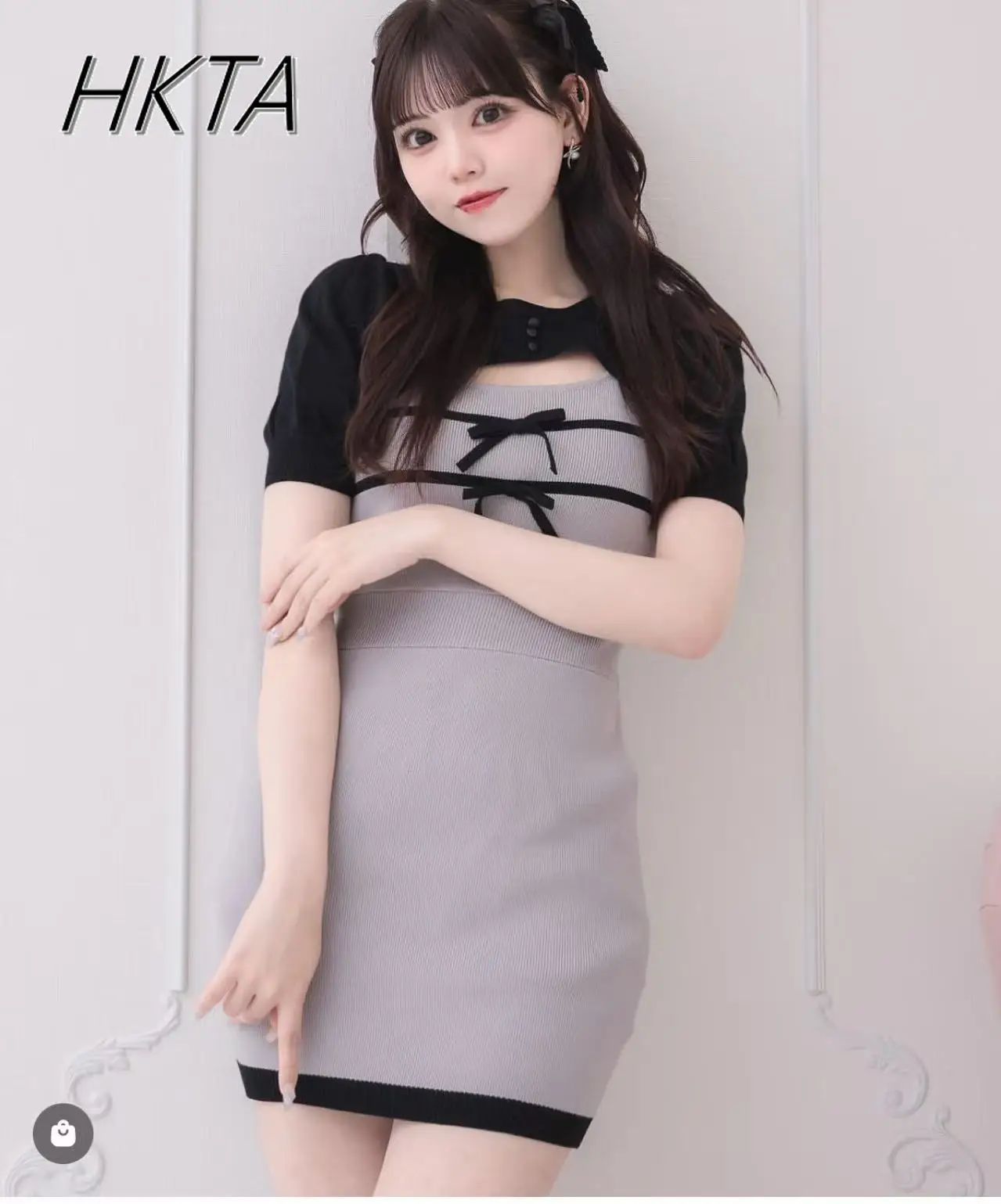 

Japanese Mine Knit Short-sleeved Top Dress Two-piece Set Summer New Sweet Bow Knitwear Elastic Slim Mini Dress for Women